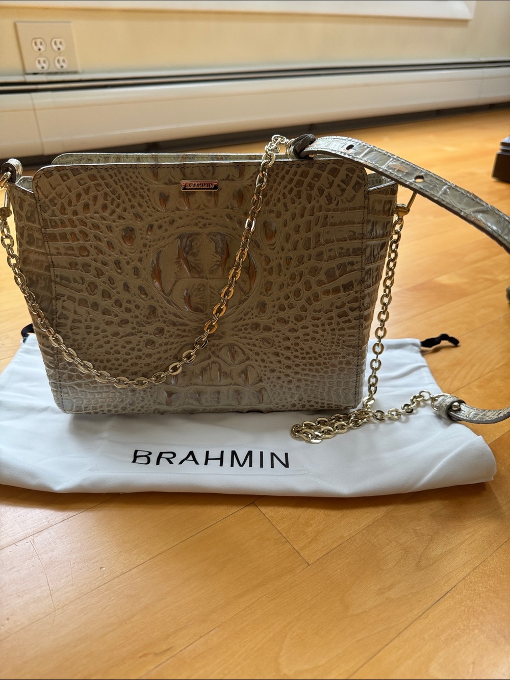 Brahmin Neutral Croc-Embossed Gold-Trim Crossbody. Excellent condition.